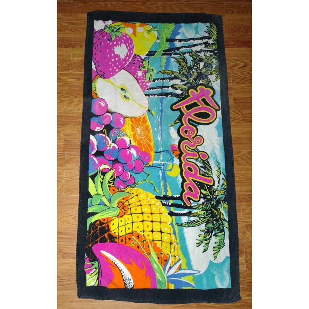 Vintage Florida Beach Towel Home Fashion Cotton Tropical Fruit Neon Souvenir